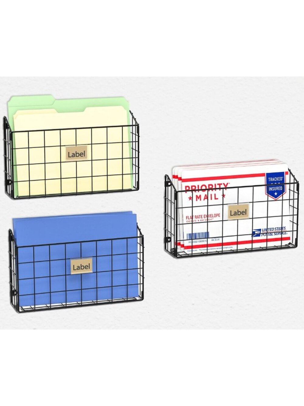 3-Pack Wall Mount File Holder - Stylish Grid Design, Organize Documents & Papers